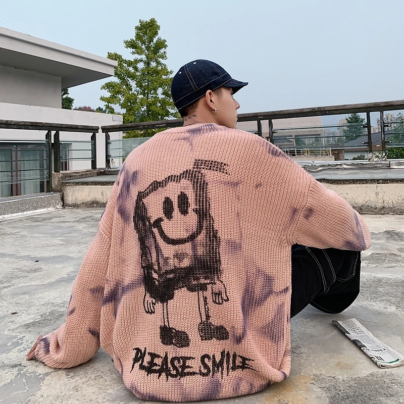 Мужской пуловер оверсайз трикотажный свитер в стиле хип-хоп уличная одежда