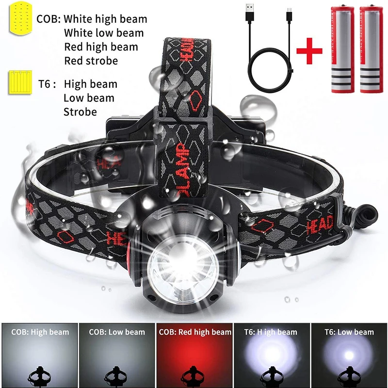 Регулируемый налобный фонарь 18650 лм с USB зарядкой светодиодный фсветильник рь T6 +