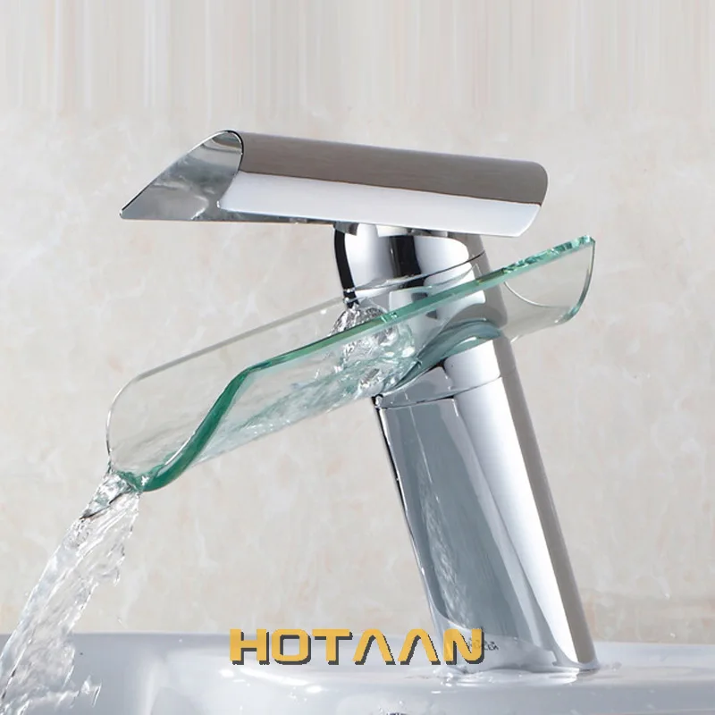 Медный хромированный смеситель водопад для ванной комнаты раковины в комнате