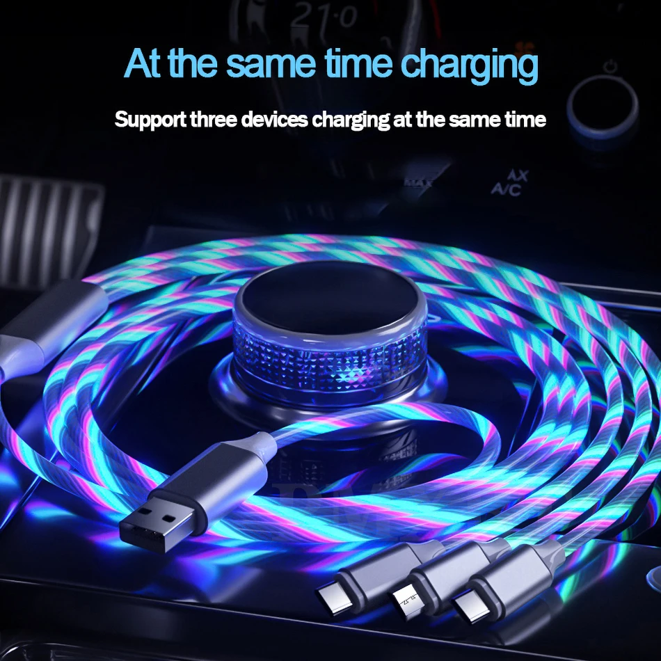 Светодиодная лента 3 в 1 USB кабель Micro Type C для Xiaomi быстрой зарядки 2 4 А светящийся