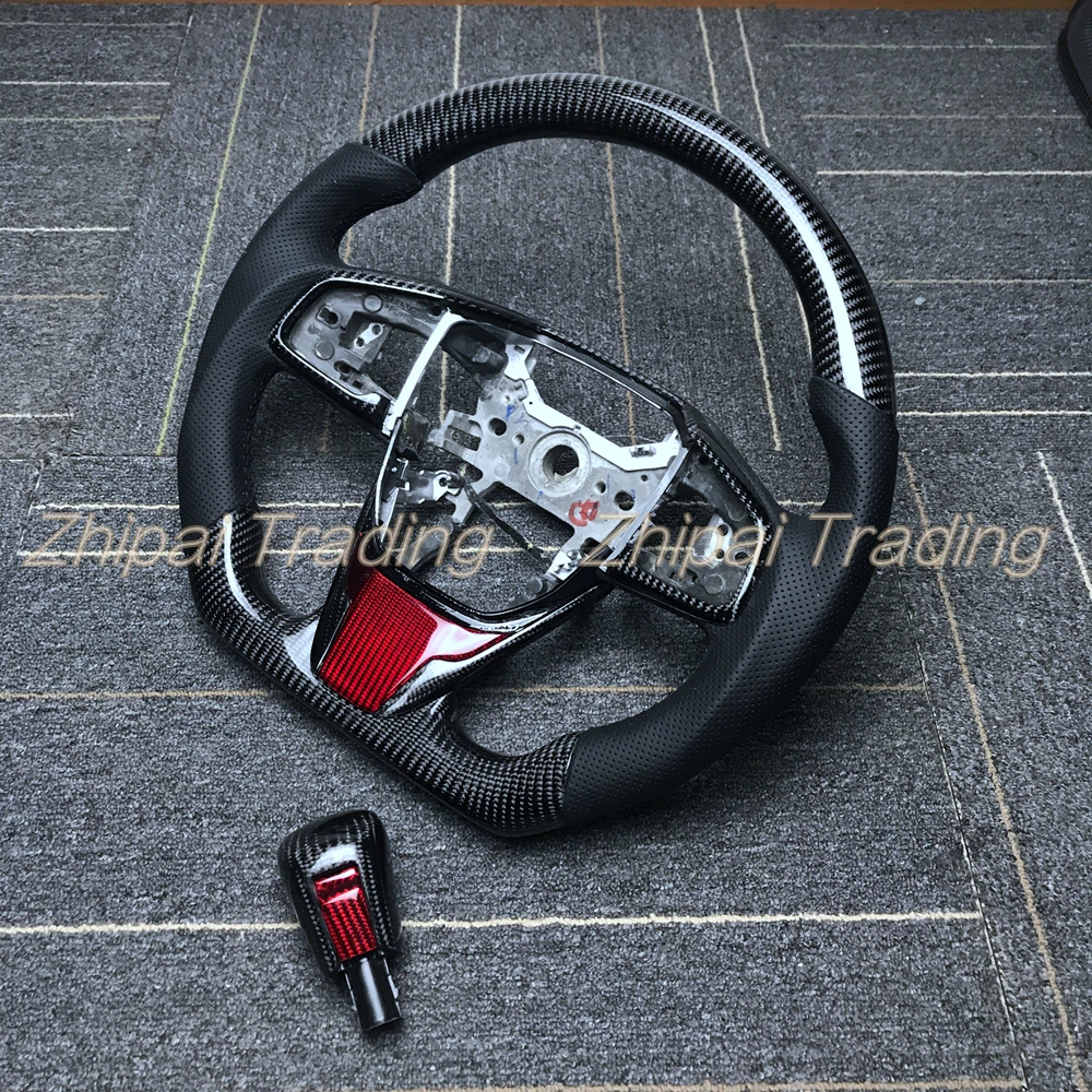 

Customized carbon fiber Steering Wheel For Honda 10th Gen Civic 10 with shift knob Black & Red stitching