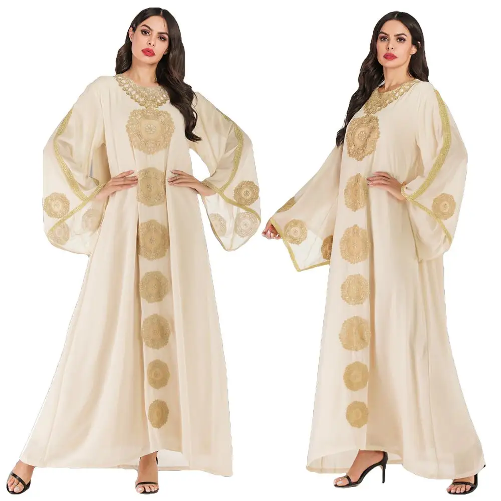 Мусульманское женское шифоновое платье с вышивкой и расклешенными рукавами