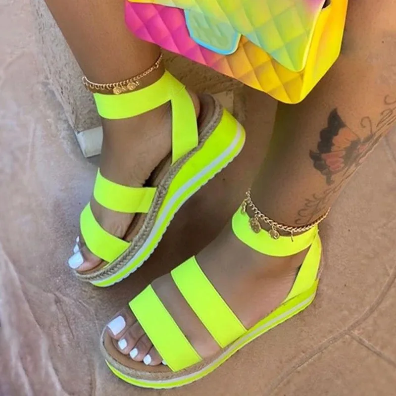 

Multicolored Sandals Female Shoe 2021 Summer Clogs Wedge Large Size Strappy Heels Girls Beige Fashion Flat New Platform Handmade