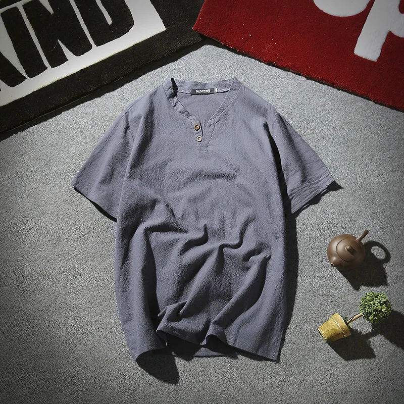 Похожие мужские льняные футболки в китайском стиле с коротким рукавом Корейская