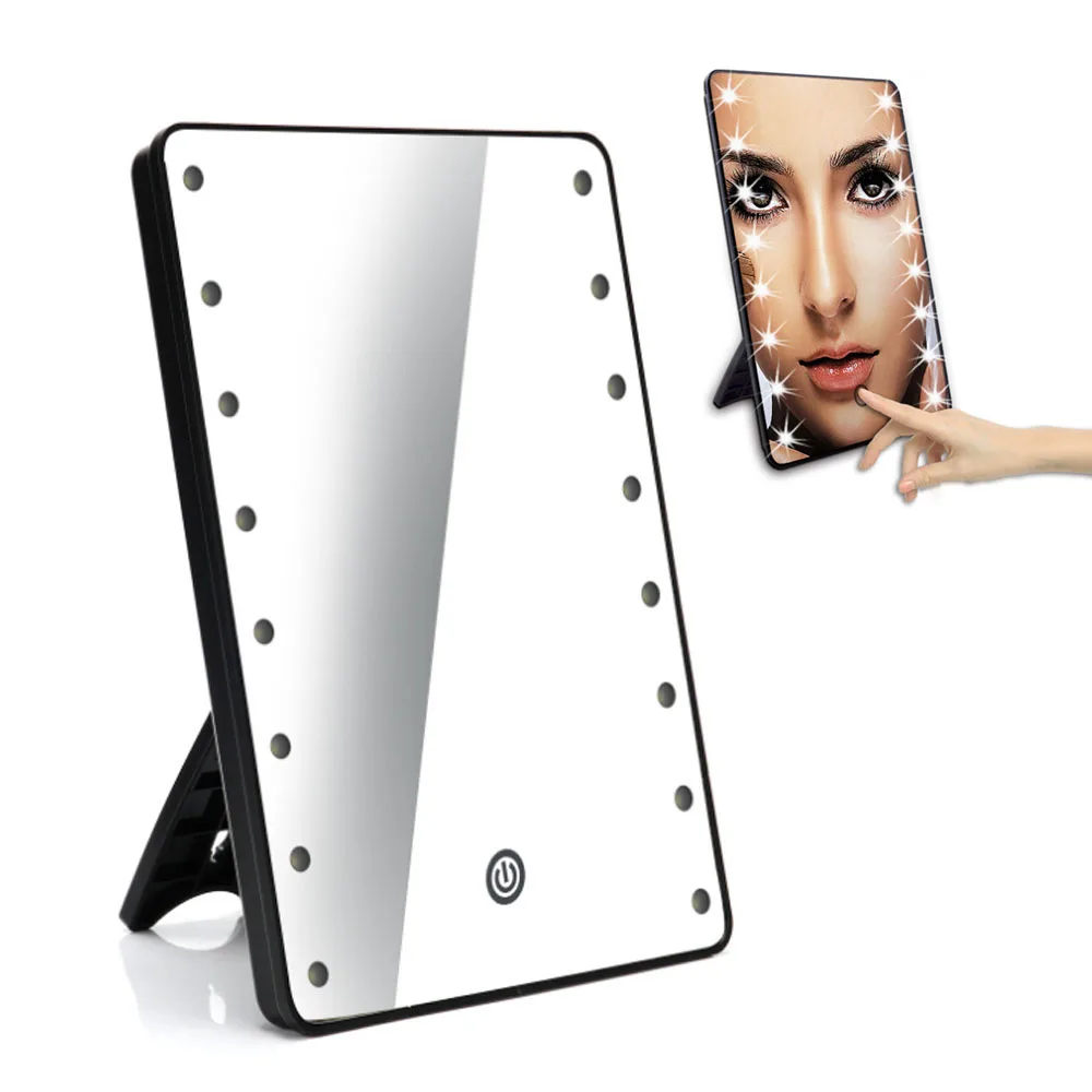 

Vanity Makeup Mirror with LED Light Cosmetic Mirror with Touch Dimmer Switch Battery Operated Stand for Tabletop Bathroom Travel