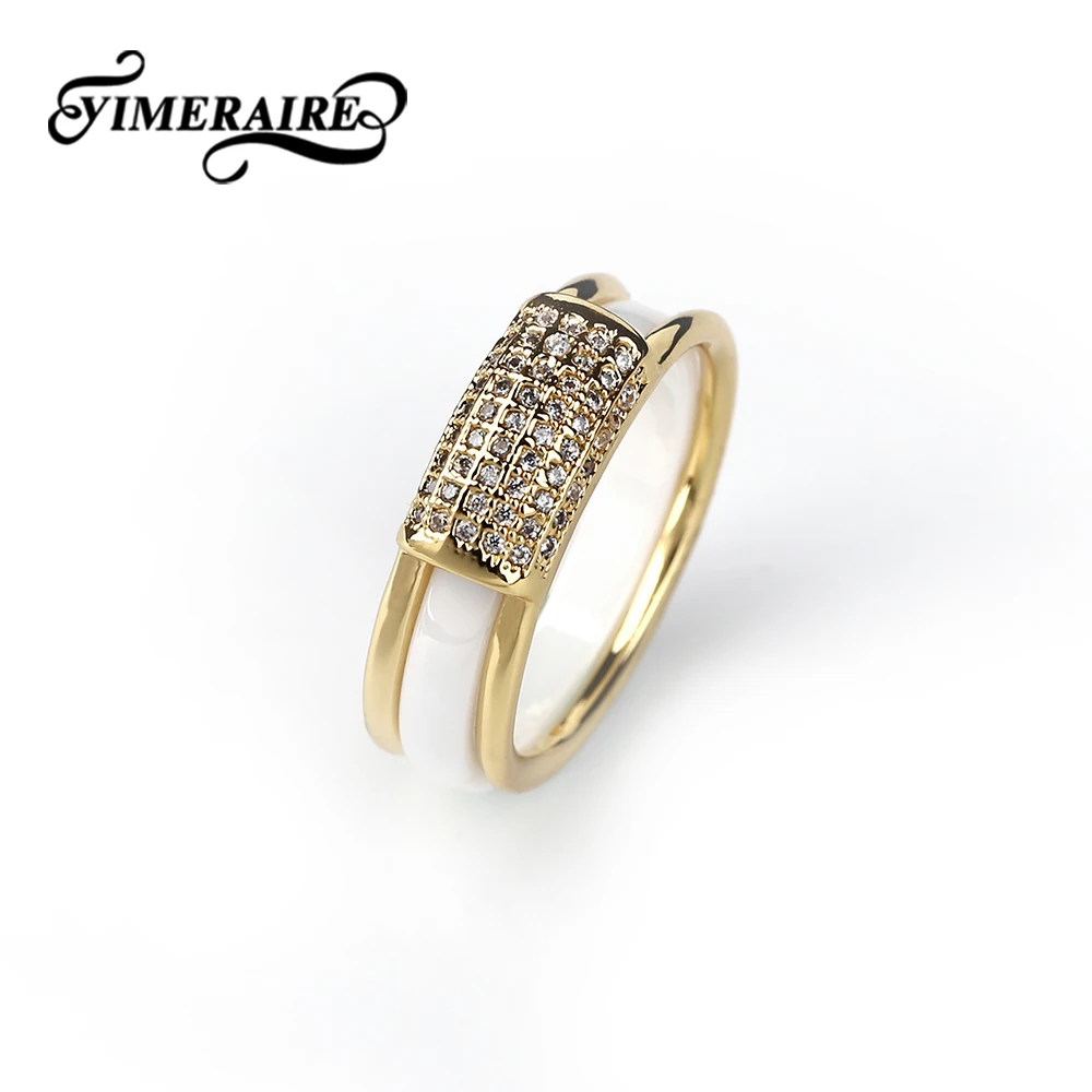 2 шт./компл. набор двойных колец 3 мм керамическое кольцо с золотыми кристаллами