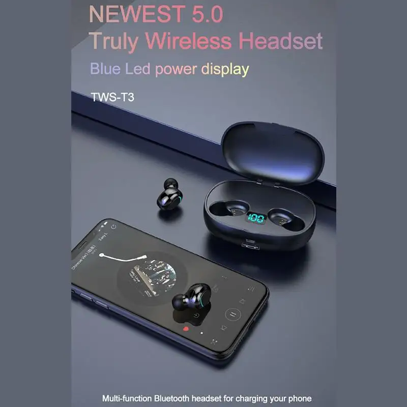T3 наушники вкладыши TWS с Беспроводной Bluetooth 5 0 светодиодный Мощность Дисплей