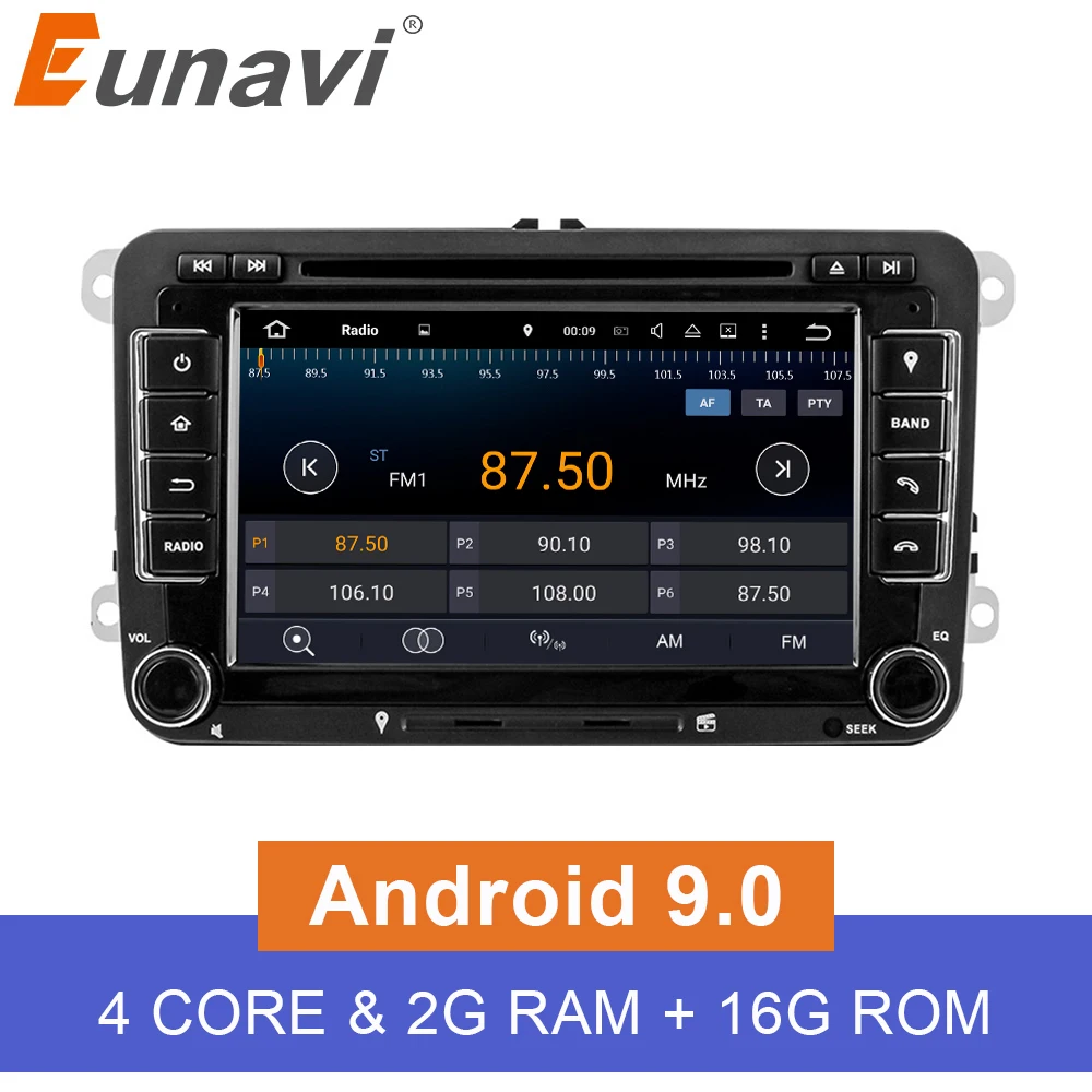 Автомобильный dvd плеер Eunavi 2 ГБ 4 ядра Android 9 0 DIN для VW GOLF JETTA POLO TOURAM PASSAT B6 с GPS стерео