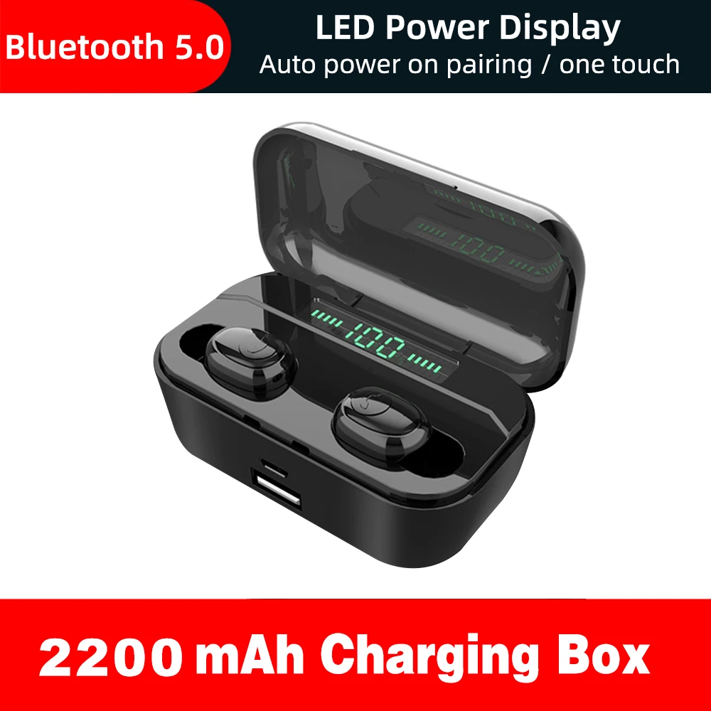 LED Black double Bluetooth 5,0 наушники TWS Беспроводные наушники с громкой связью спортивные наушники с басами Водонепроницаемая гарнитура с микрофоном 3500 мАч зарядная коробка - Цвет: LED Black double