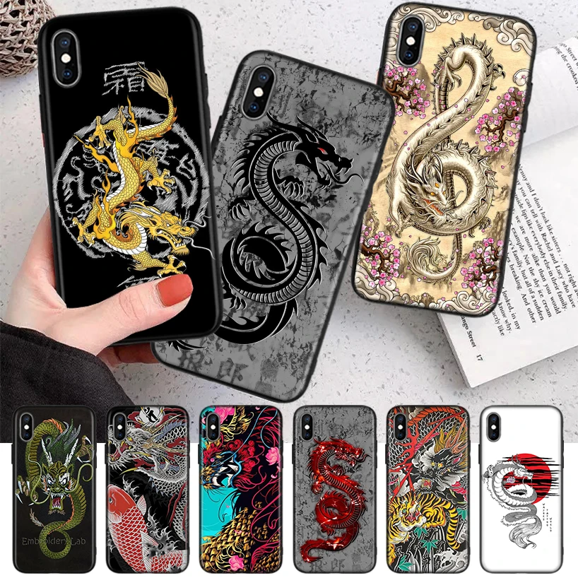 

Asian Dragons Animal Tattoo Silicone Case Coque For iPhone 11 Pro Max 12 Mini 13 X XS XR 7 8 6 6S Plus 5 SE Phone Shell Cover Fu