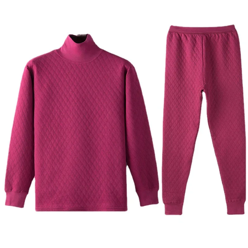 

Thermal Underwear Suit Women long johns Thicken Cotton Three-Layer Sweater+pants 2 pieces set warm thermal body suit Turtleneck