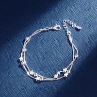 elegant woman silver star bracelet adjustable light thin box chain bracelet valentines day gift
