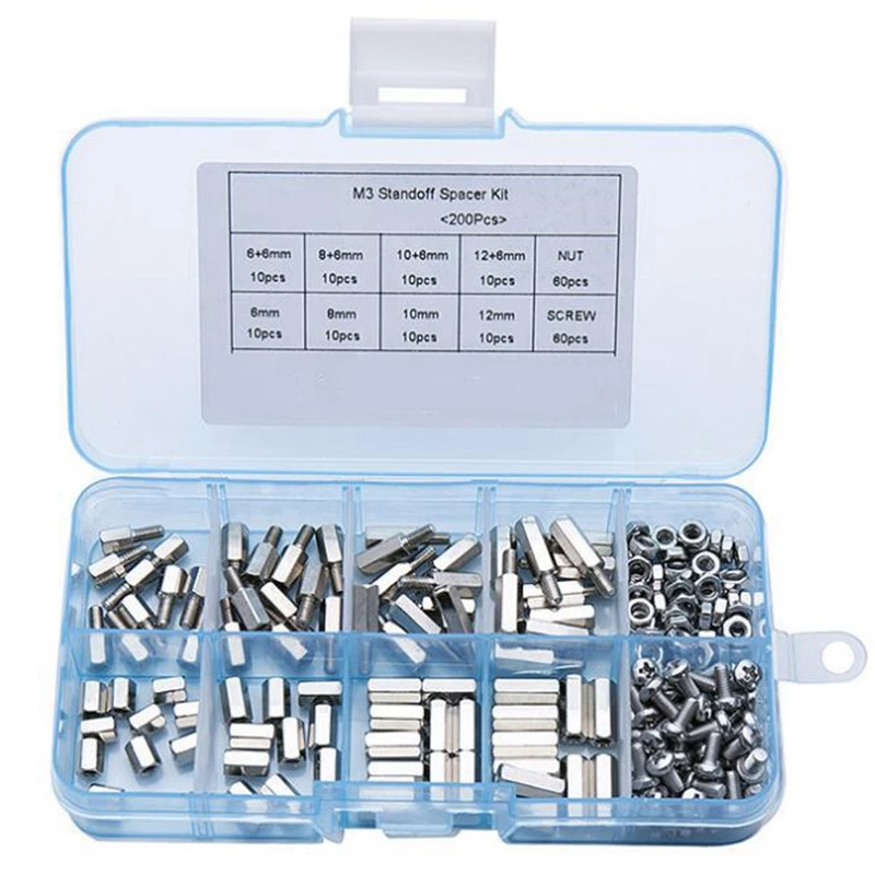 

200Pcs/Set M3 Hex Nut Spacing Screw Male Female Threaded Pillar Pcb Pc Motherboard Nickel Plated Standoff Spacer Kit Retail