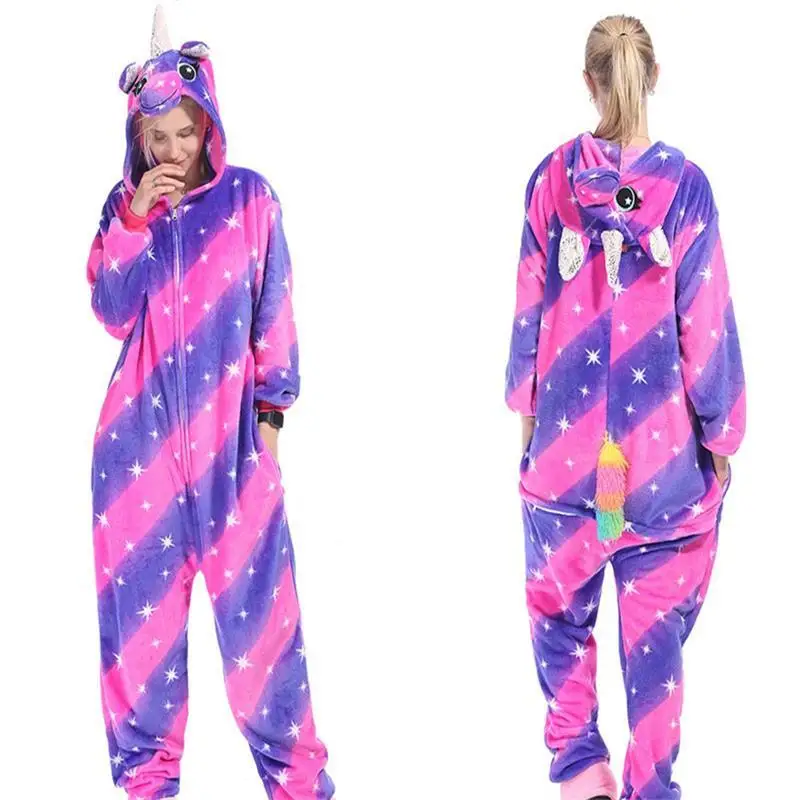 

Colorful Star Unicorn Onesies Cartoon Kigurumi Adult Animal Jumpsuit Women Pajamas Winter Pajamas Suit Sleepwear Flannel Pijamas