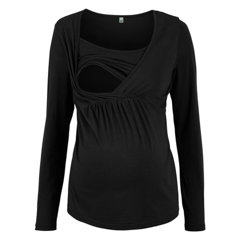 

Plus Size O-neck Long Sleeve Maternity Breastfeeding Top Pregnancy T-Shirts Nursing Clothes B Pregnant Women Feeding Elegant Tee