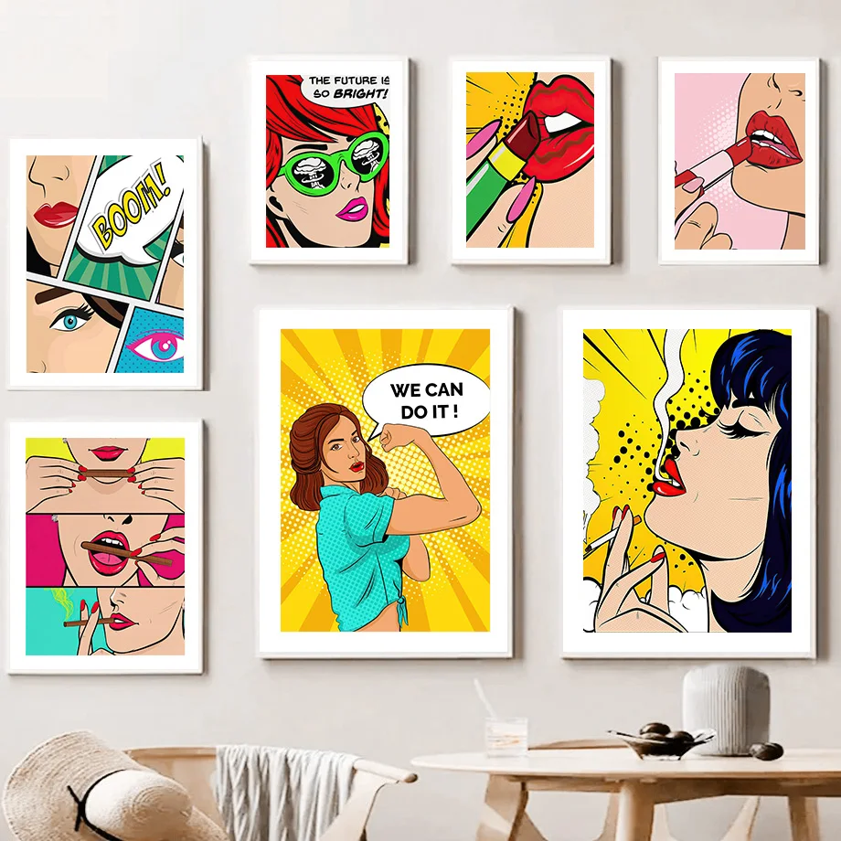 Поп-манга сексуальная женщина губы помада модная настенная Картина на холсте
