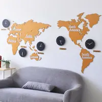 DIY 3D Wall Clock Nordic Minimalist Home Decoration World Map Clock  Modern Design Living Room Self-adhesive Home Deco