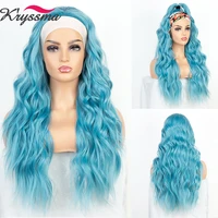 headband wig for women long blue wavy synthetic headband wigs apply to party cosplay the product itself is heat resistant