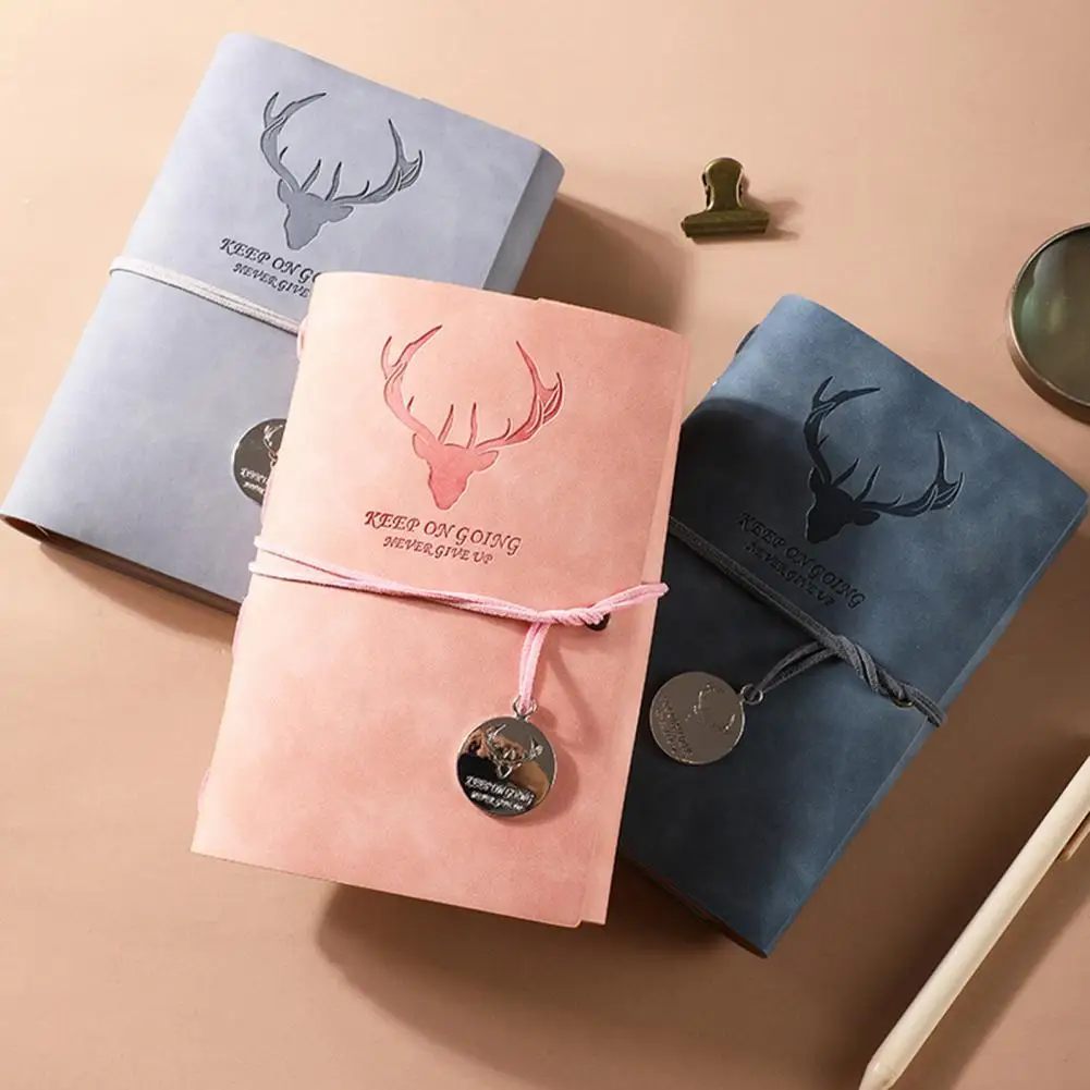 

A6 2021 Journal Diary Bandage Notebook Elk Print Cover No Ink Bleeding Detachable Spiral Elk Planner Organizer Diary for Student