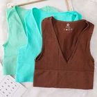 Летние укороченные топы, женские майки с V-образным вырезом, нижнее белье в рубчик, сексуальная короткая футболка без рукавов, спортивный топ для фитнеса, бесшовная Майка