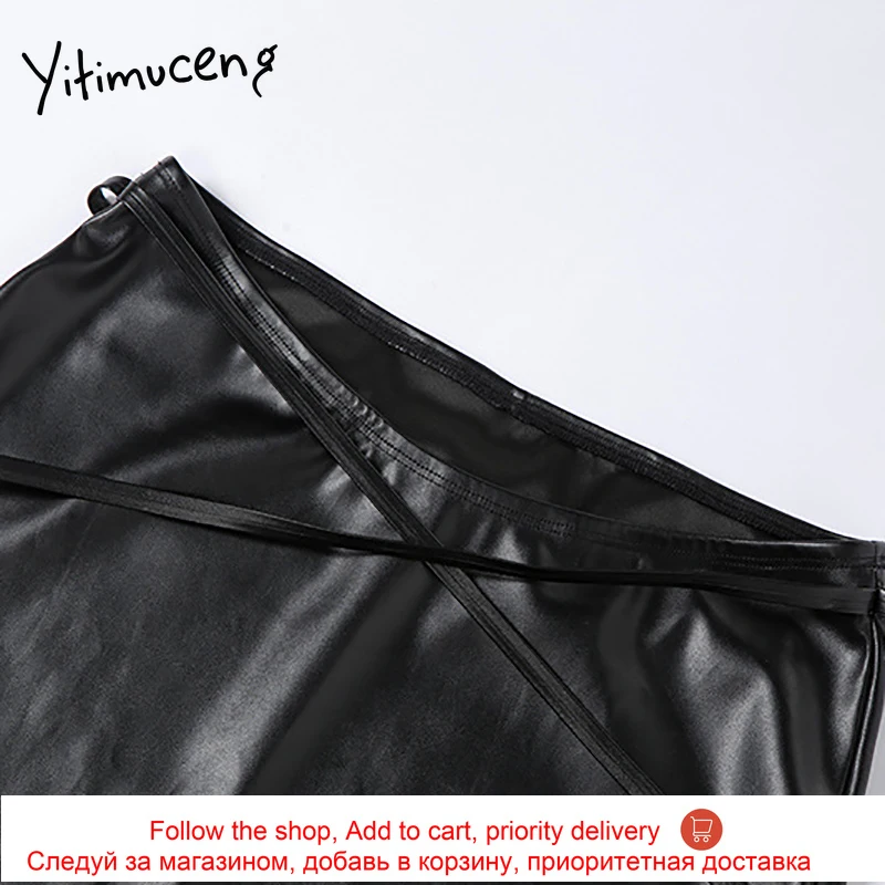 

Yitimuceng Ties Crossed Skirt Woman Clothing Summer 2021 Black Mini Elastic High Waist Solid Patchwork Pencil Skirts Sexy Club