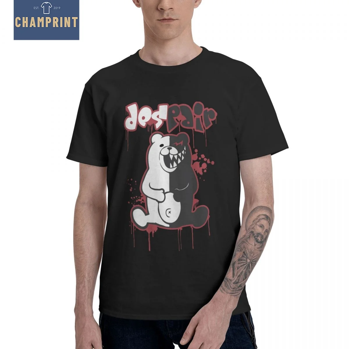 

Мужская футболка Danganronpa Monokuma отчаяние Винтаж натуральный хлопок Футболка игровой футболки круглый вырез горловины одежда размера плюс