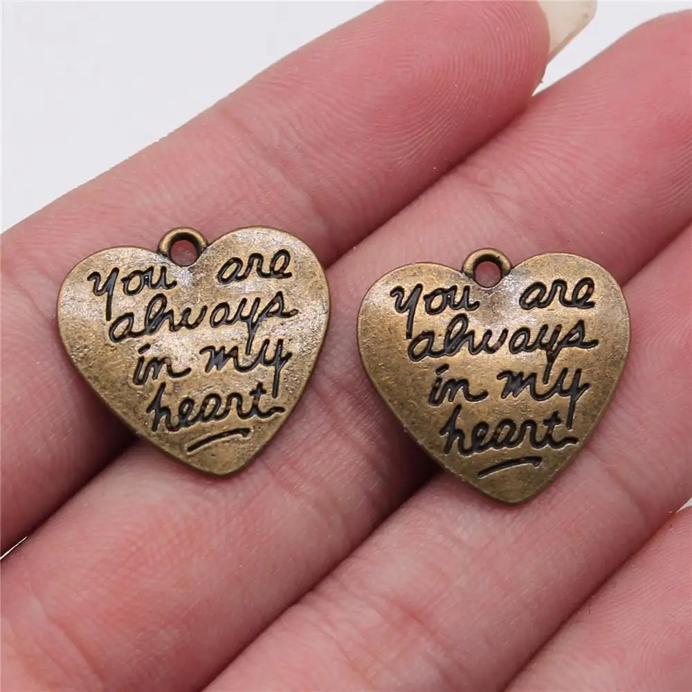 

50pcs 20x21mm Pendant You Are Always In My Heart Engraved Letter Pendants Handmade DIY Jewelry Findings Accessories