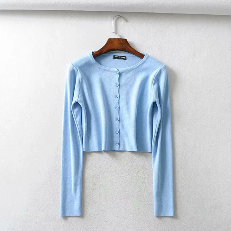 Укороченный свитер Женский вязаный кардиган корейский черный с длинным рукавом