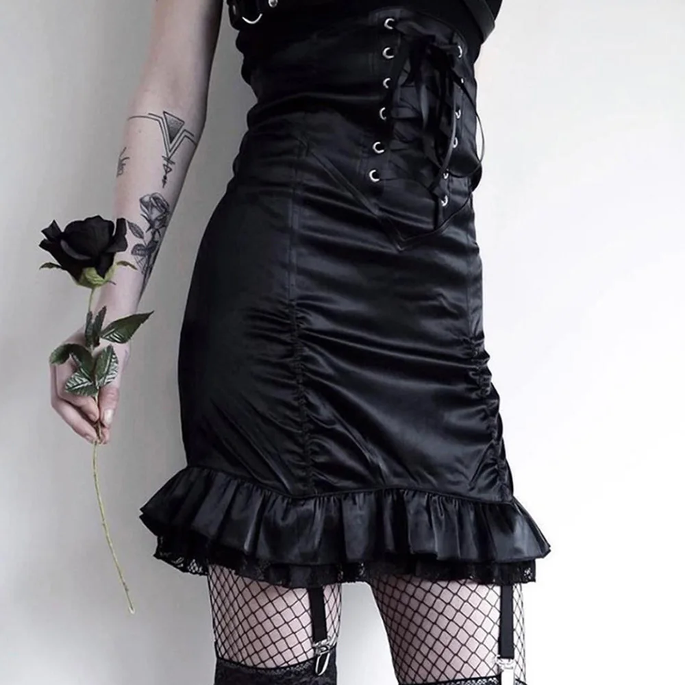 Юбка женская плиссированная средней длины на шнуровке в стиле Харадзюку |