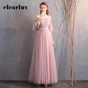 Bridesmaid Dress Sexy Sling Wedding Guest Gowns R255 O-Neck Off The Shoulder Robe De Soiree Pink A-Line Elegant Dresses 2020 Bridesmaid Dress Sexy Sling Wedding Guest Gowns R255 O-Neck Off The Shoulder Robe De Soiree Pink A-Line Elegant Dresses 2020