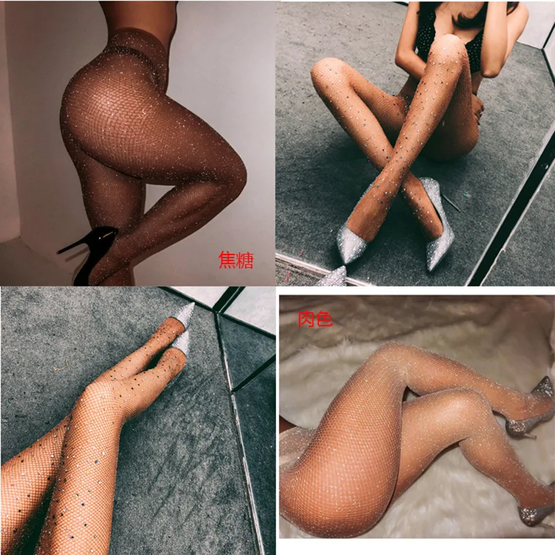

AliExpress European and American Sexy See-through Rhinestone High Elastic Stockings for Women stockings woman socks
