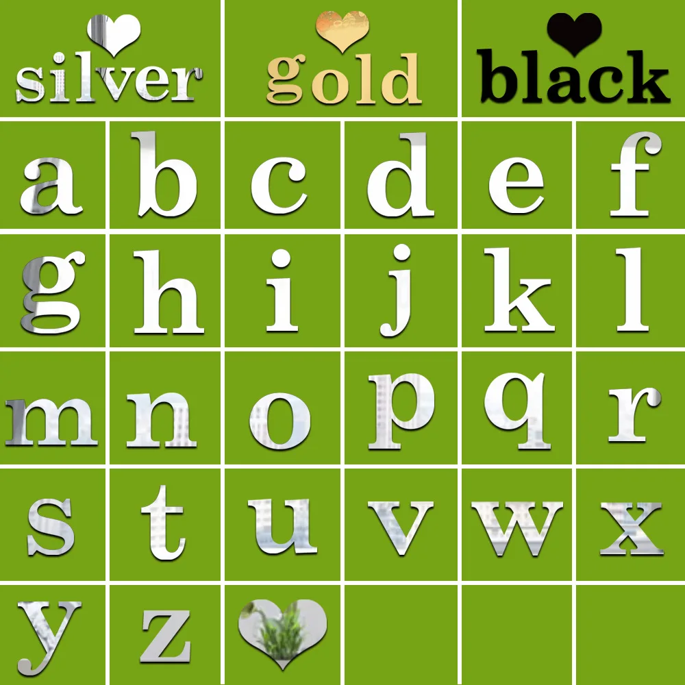 Funlife DIY Creative Customization 26 English letters Lowercase silver mirror paste foreign trade wall MSL027 | Дом и сад
