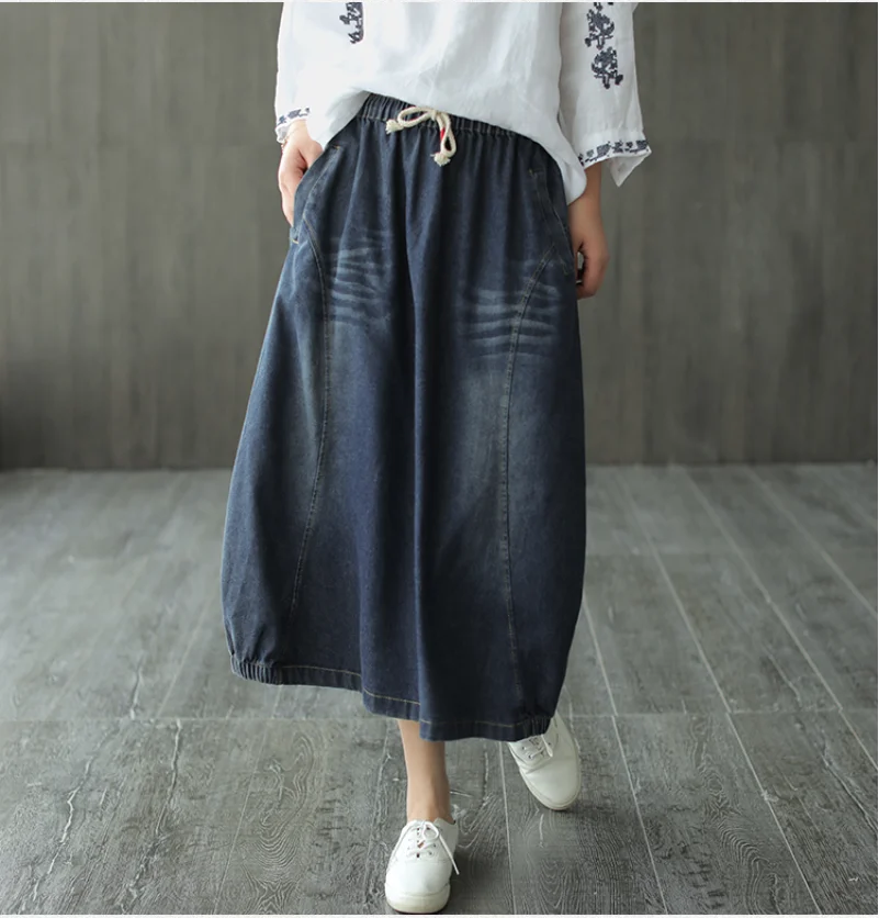 Женская джинсовая юбка с эластичной резинкой на талии универсальная свободная