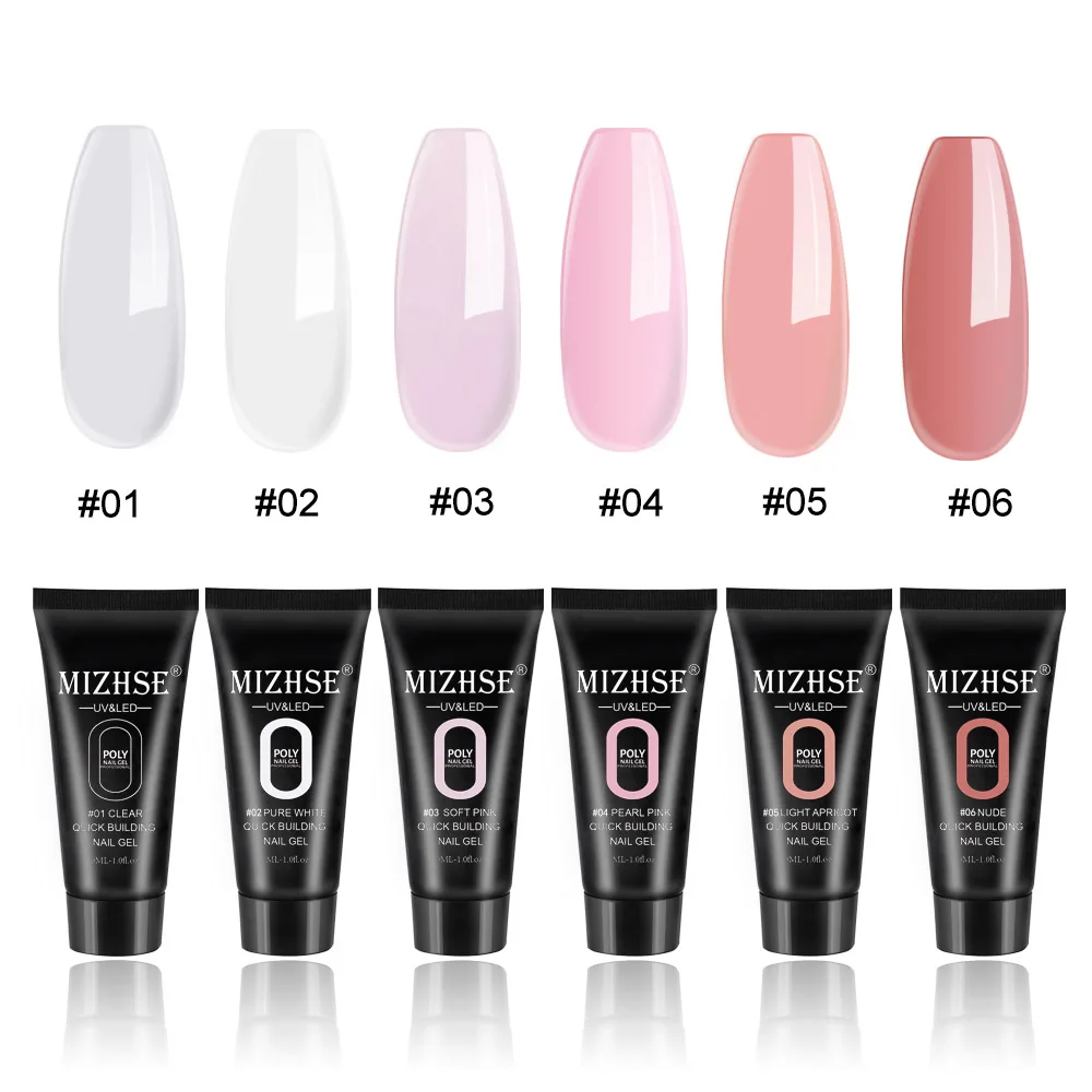 Полигель MIZHSE для ногтей акриловый гель розовый белый прозрачный Кристальный