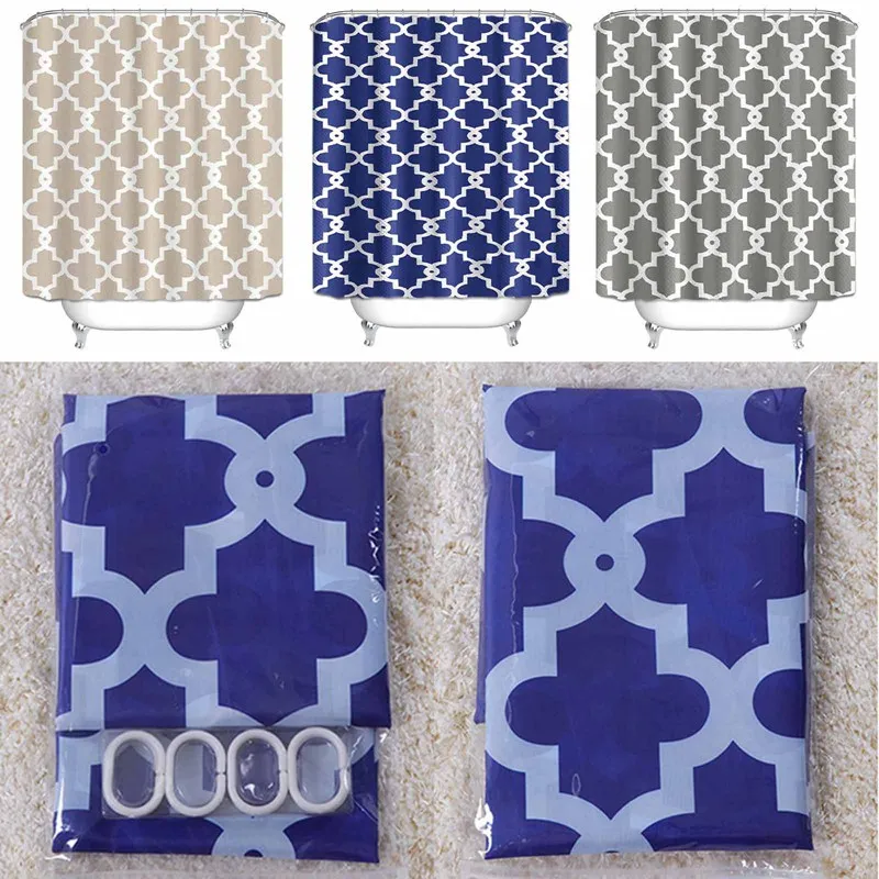 

New plaid Pattern Bath Curtain Polyester Fabric Waterproof Bath Shower Curtains Printed Bath Screen For Bathroom Wth Hook