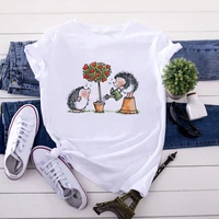 2020 new summer hedgehog and dandelion print womens casual t shirt fashion t shirt gift for lady yong girl top womens t
