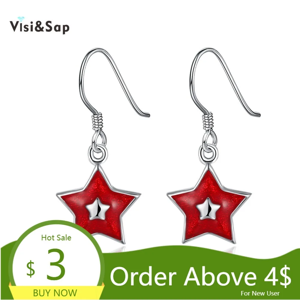 Висячие серьги Visisap рождественские красные белые маленькие звезды для женщин