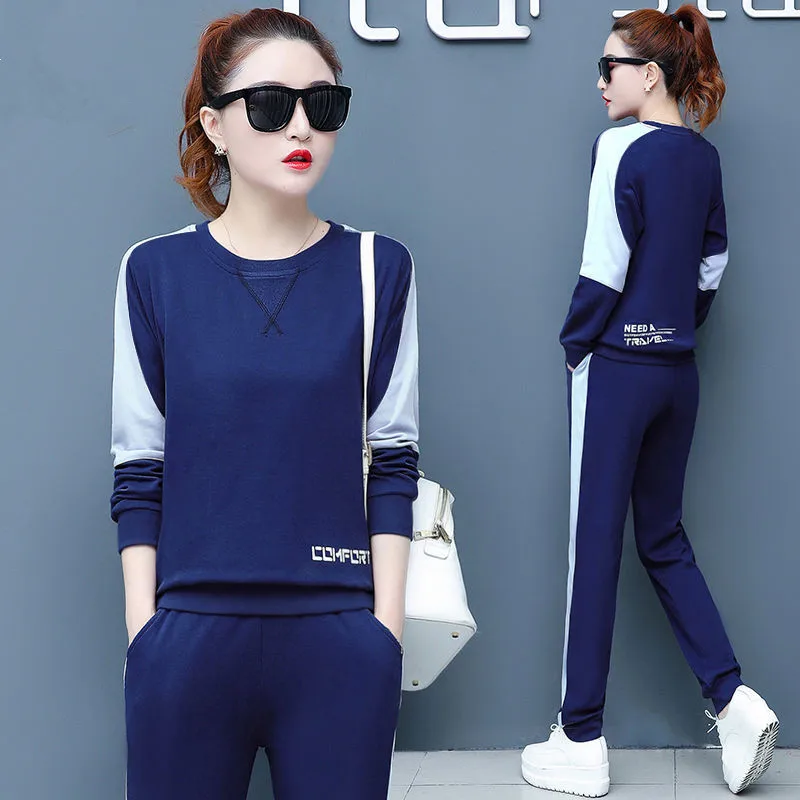 

2 Piece Set Spring and Autumn 2020 New Sportswear Female Korean Long Sleeved Casual Two Piece Set Women Red Blue