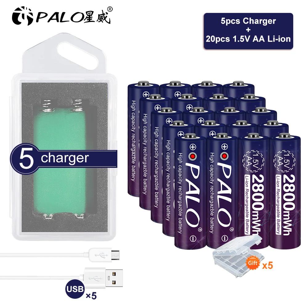 Palo 1 20 штук 5 V AA Перезаряжаемые Батарея В литий ионный полимер предзаряженный 2A