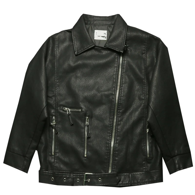 

Women Pu Leather Jacket Korea Style Lapel Zipper Locomotive Coat Female Black Casual Short Jackets