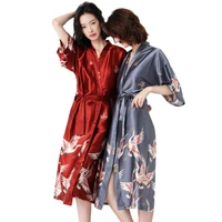 fashion crane printed women robe set bride bridesmaid wedding robe gown sexy kimono bathrobe dress casual nightgown sleepwear