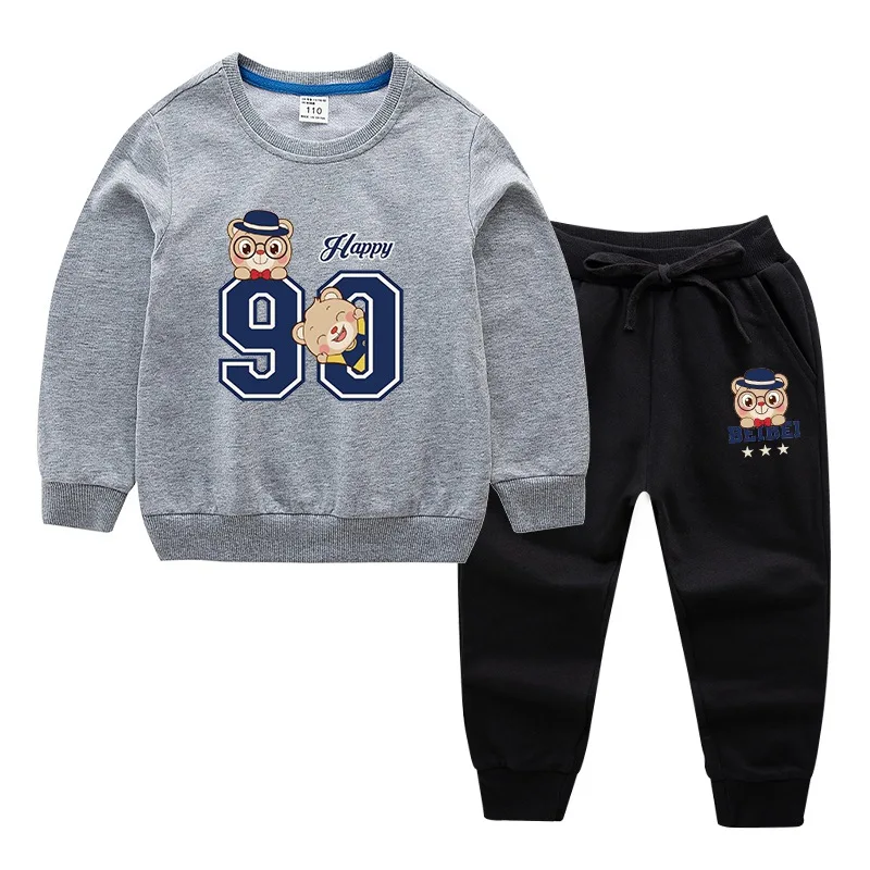 Gray-Black Детский костюм новая детская одежда из хлопка Детский костюм на весну и осень одежда для маленьких мальчиков и девочек - Цвет: Gray-Black