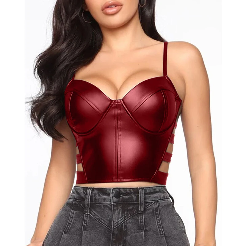 Размера плюс S 3XL женская сексуальная майка стиль экокожа (полиуретан) кожаный