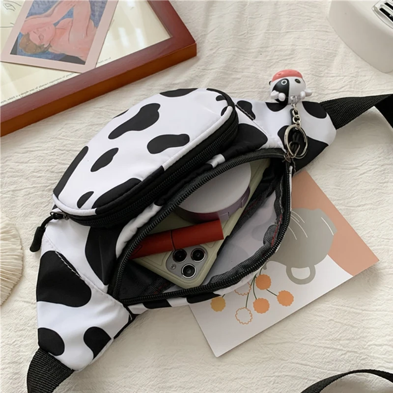 

Q1FA Women Mobile Phone Pouch Cow Milk Fanny Chest Pack Travel Canvas Waist Bags