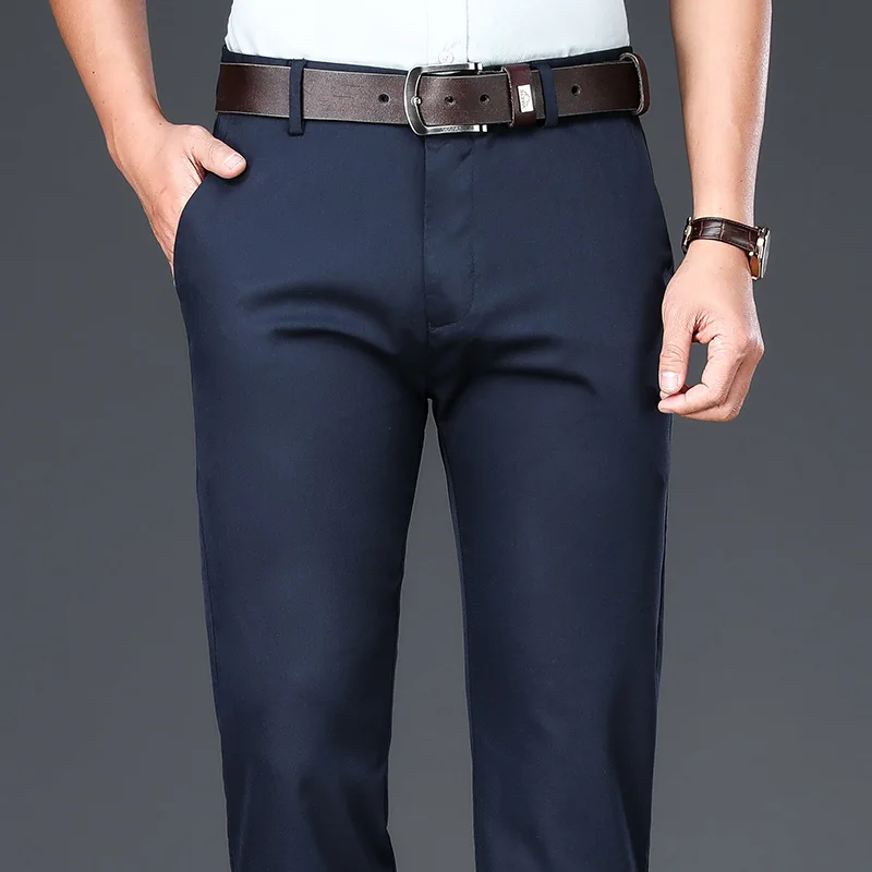 

2022 Spring Summer Men'S Bamboo Fiber Casual Pants Korean Fashion All-Match Loose Trousers Male Brand Stretch Slim Suit Pants