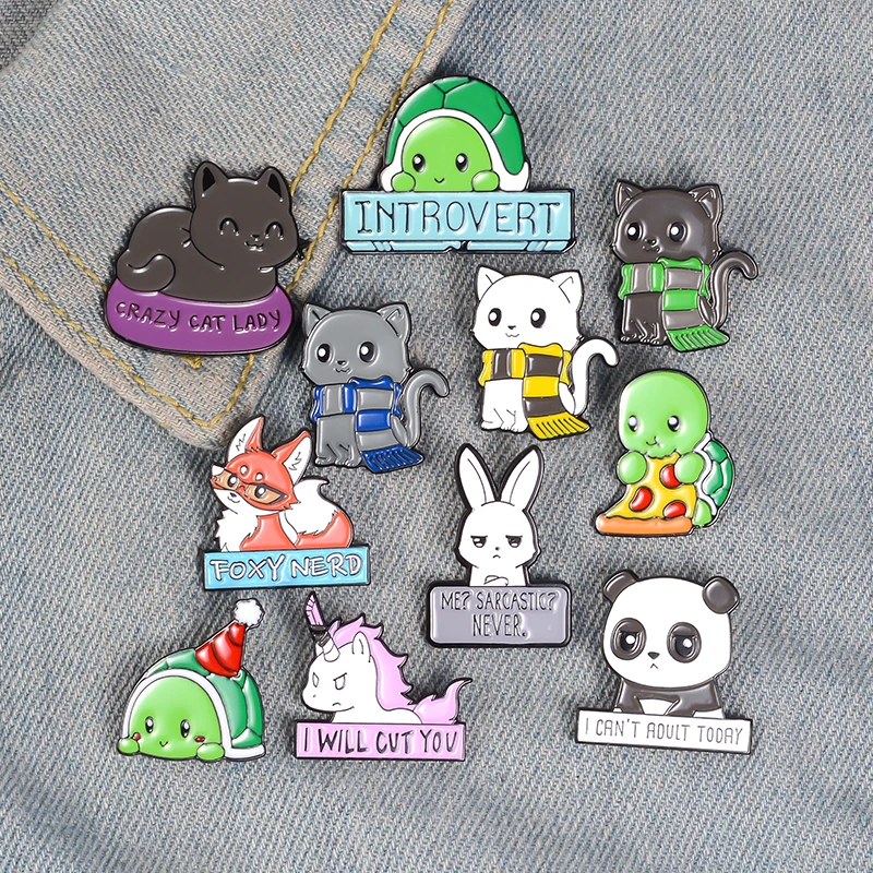 

New Cartoon Animal Enamel Pins Custom Panda Cat Turtle Fox Rabbit Brooches Bag Clothes Lapel Pin Badges Funny Zoo Jewelry