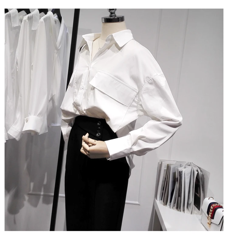 

Retro White Long Sleeve Turn Down Collar Single-Breasted Shirts Female 2021 Spring New Loose Button Blouse Tops for Women