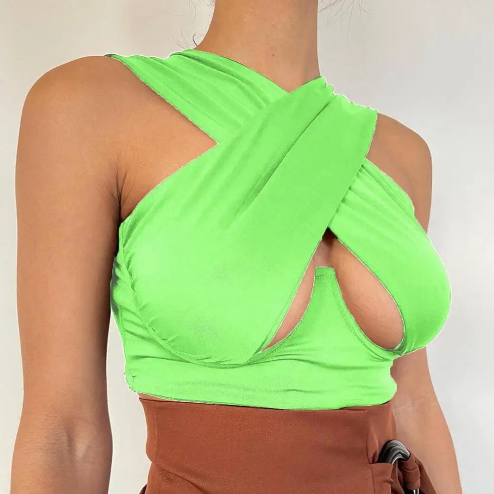 

halter neck Tube top lady sexy small vest cross halter collar Crop Tank Tops nightclub style solid color tight tops lady vest