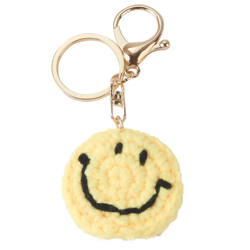 

Lovely Happy Smiling Face Yellow Good Mood Keychains Accessories Small Pure And Fresh Hand Knitting Wool Car Bag Pendant