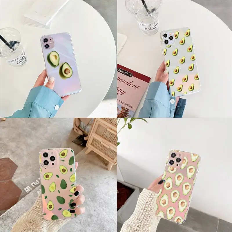 

Cute Avocado Food Phone Case for iPhone xiaomi redmi 7 8 9 11 12 10 S X XS XR MINI Pro Max Plus laser Transparent